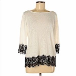 New York & Company white top black lace trim Med
